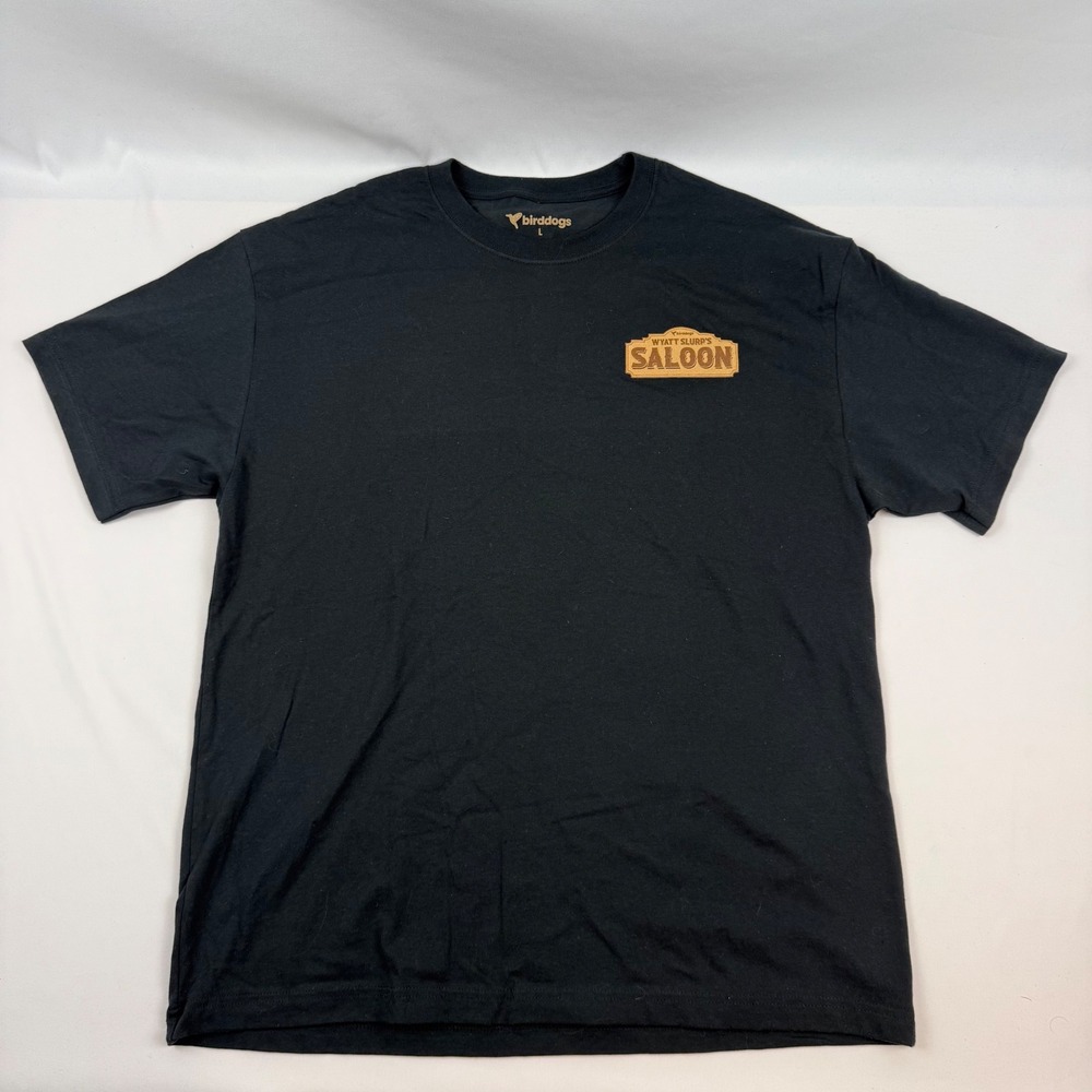 Birddogs Wyatt Slurps Saloon Graphic T-Shirt Mens Large Black Cotton Cowboy Beer